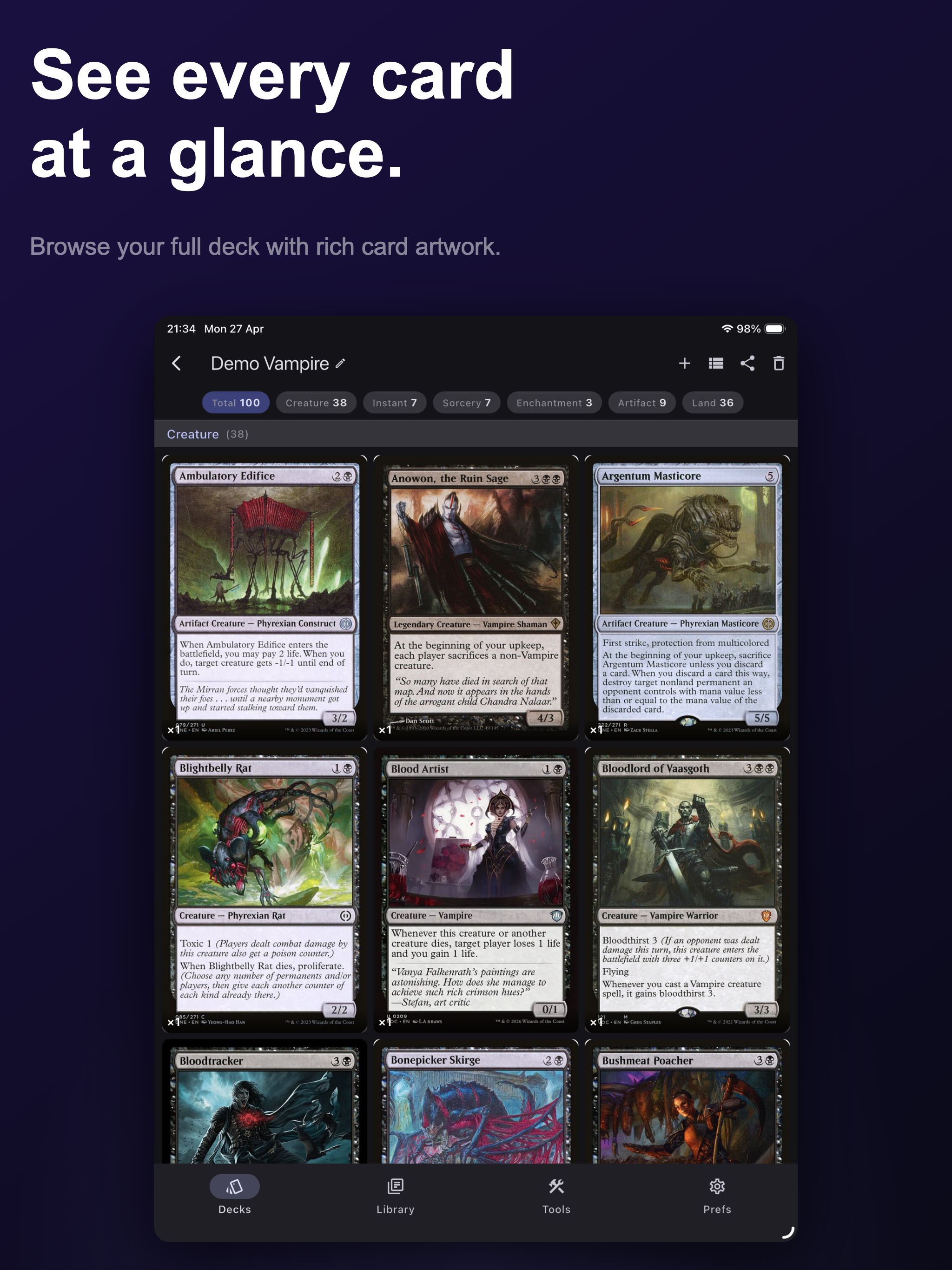 Card grid view inside a deck